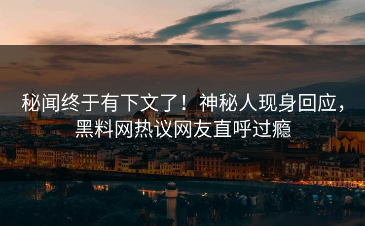 秘闻终于有下文了！神秘人现身回应，黑料网热议网友直呼过瘾