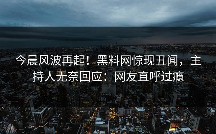 今晨风波再起！黑料网惊现丑闻，主持人无奈回应：网友直呼过瘾  第1张