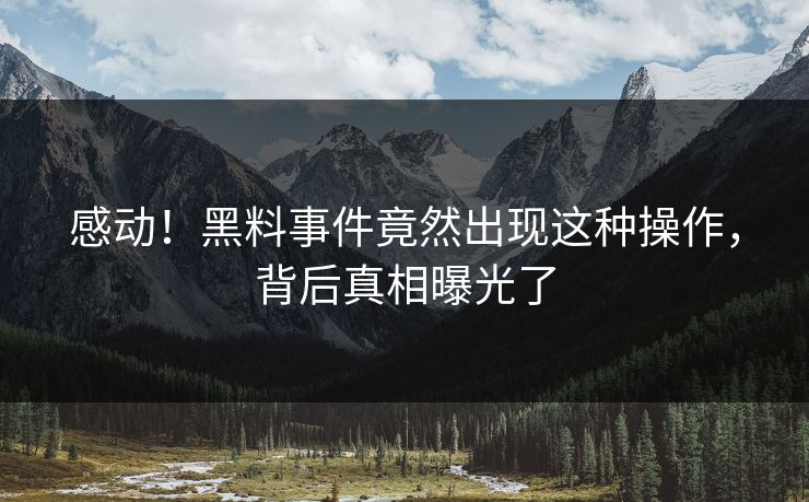 感动！黑料事件竟然出现这种操作，背后真相曝光了