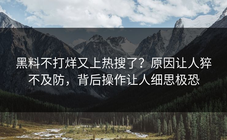 黑料不打烊又上热搜了？原因让人猝不及防，背后操作让人细思极恐