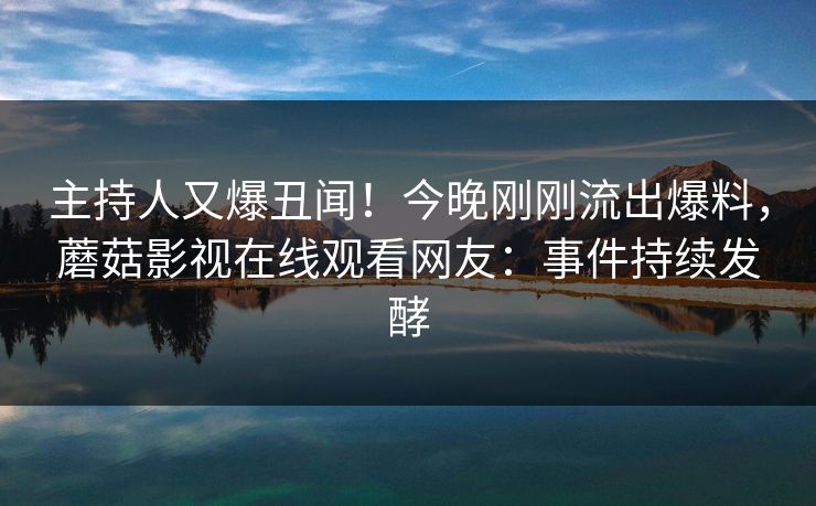 主持人又爆丑闻!今晚刚刚流出爆料,蘑菇影视在线观看网友:事件持续发酵